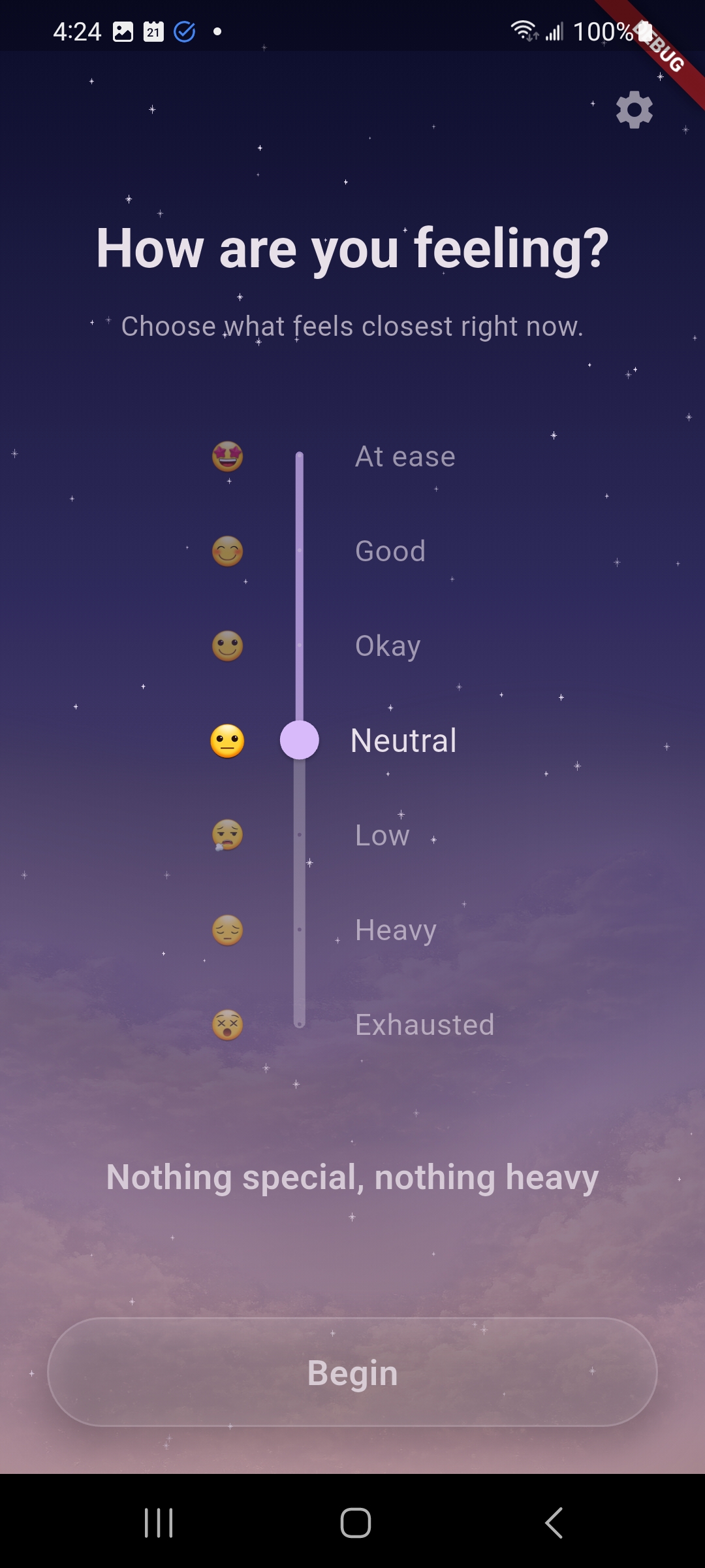 Nightly mood selection screen
